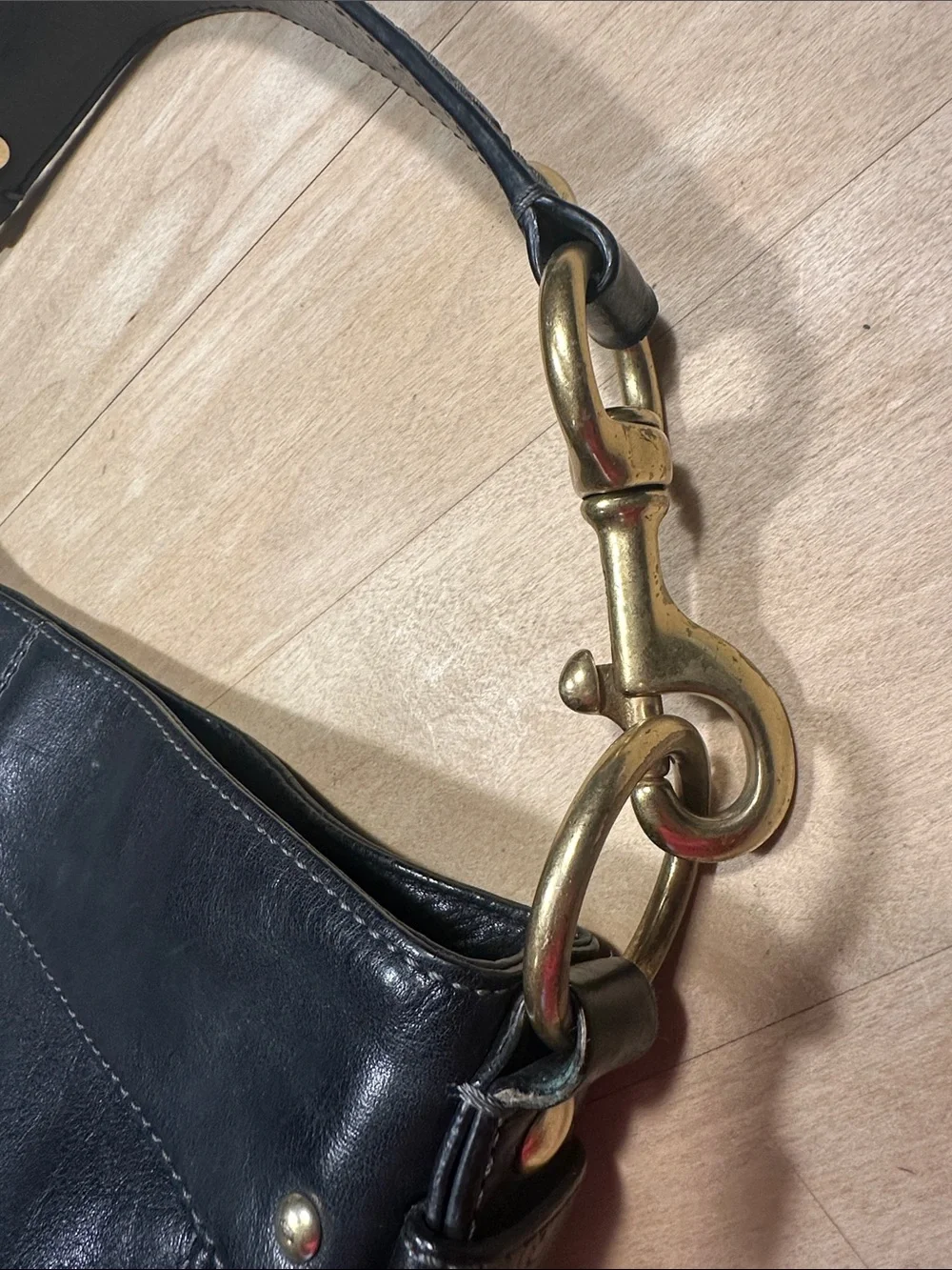 Coach Zoe Black Leather Hobo Shoulder Bag with Gold Hardware